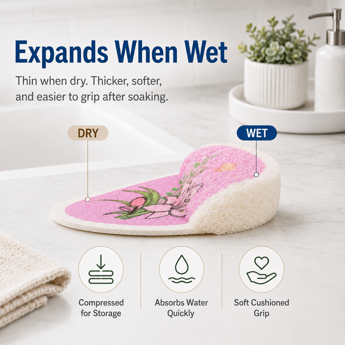 🔥 Limited Time: Buy More, Get More FREE - Wood-Based Eco-Friendly Cellulose Scrubber Pads - Scratch Free, Thickened Soft, High-Absorbency Expandable Foam Floral, 2026 Cute Home Care Cleaning Tools for Kitchen & Bathroom, Scratch Free Sponges, Scrubber Pad