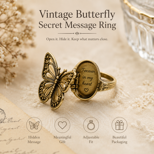 Vintage Butterfly Secret Message Ring