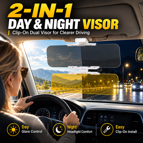 🚗 Drive Safer Day and Night 🌙 Universal HD Anti-Glare Car Sun Visor ✨
