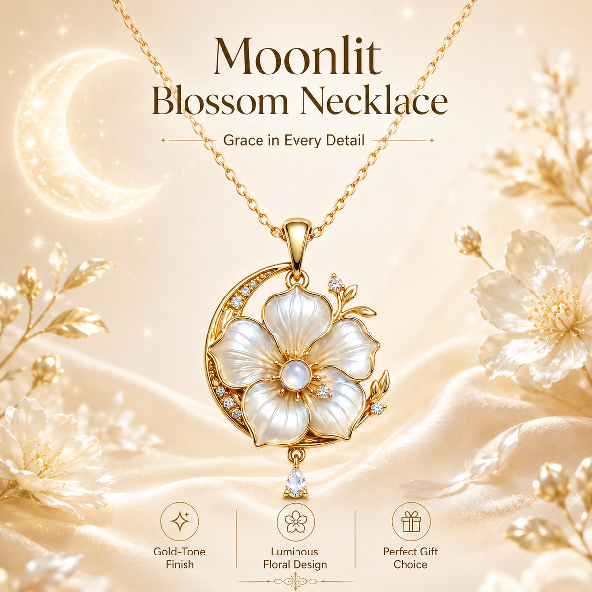 Quenzoria Luna Bloom Moonflower Pendant Necklace