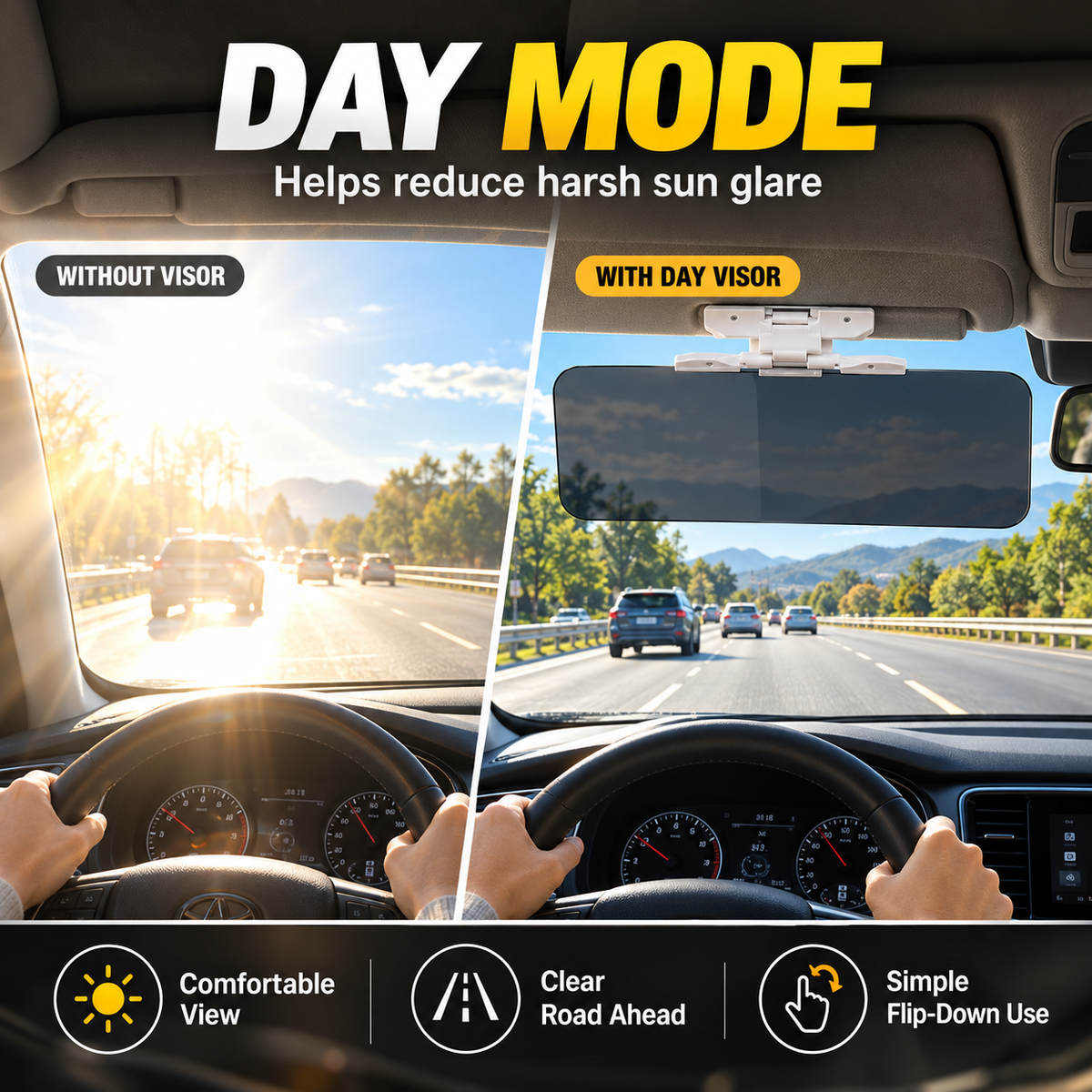 🚗 Drive Safer Day and Night 🌙 Universal HD Anti-Glare Car Sun Visor ✨
