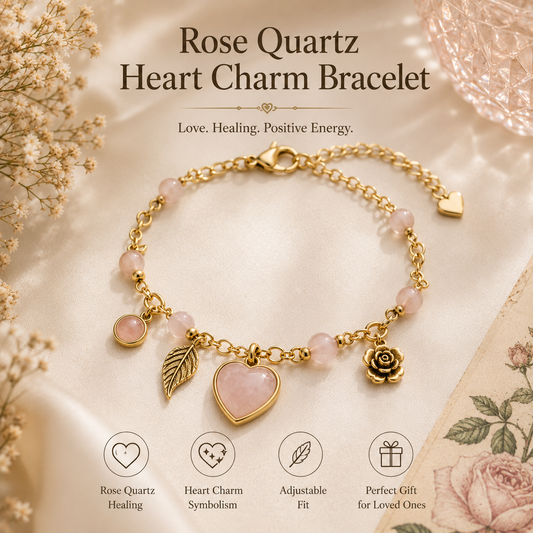 Rose Quartz Heart Charm Bracelet