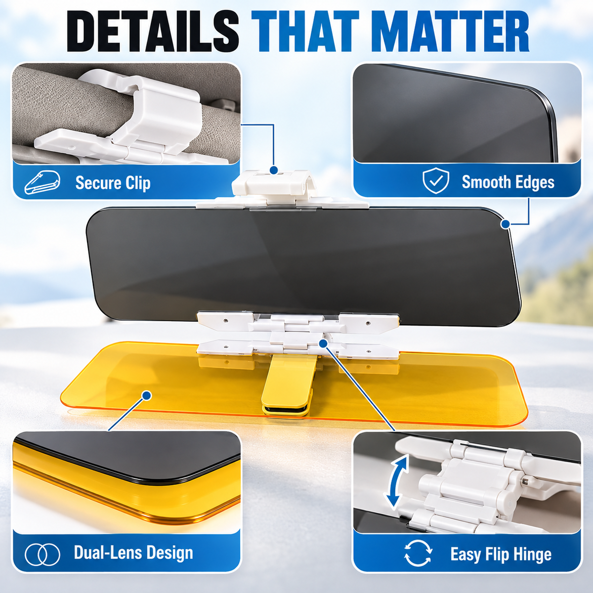 🚗 Drive Safer Day and Night 🌙 Universal HD Anti-Glare Car Sun Visor ✨