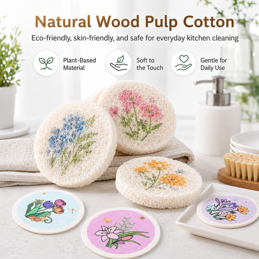 🔥 Limited Time: Buy More, Get More FREE - Wood-Based Eco-Friendly Cellulose Scrubber Pads - Scratch Free, Thickened Soft, High-Absorbency Expandable Foam Floral, 2026 Cute Home Care Cleaning Tools for Kitchen & Bathroom, Scratch Free Sponges, Scrubber Pad