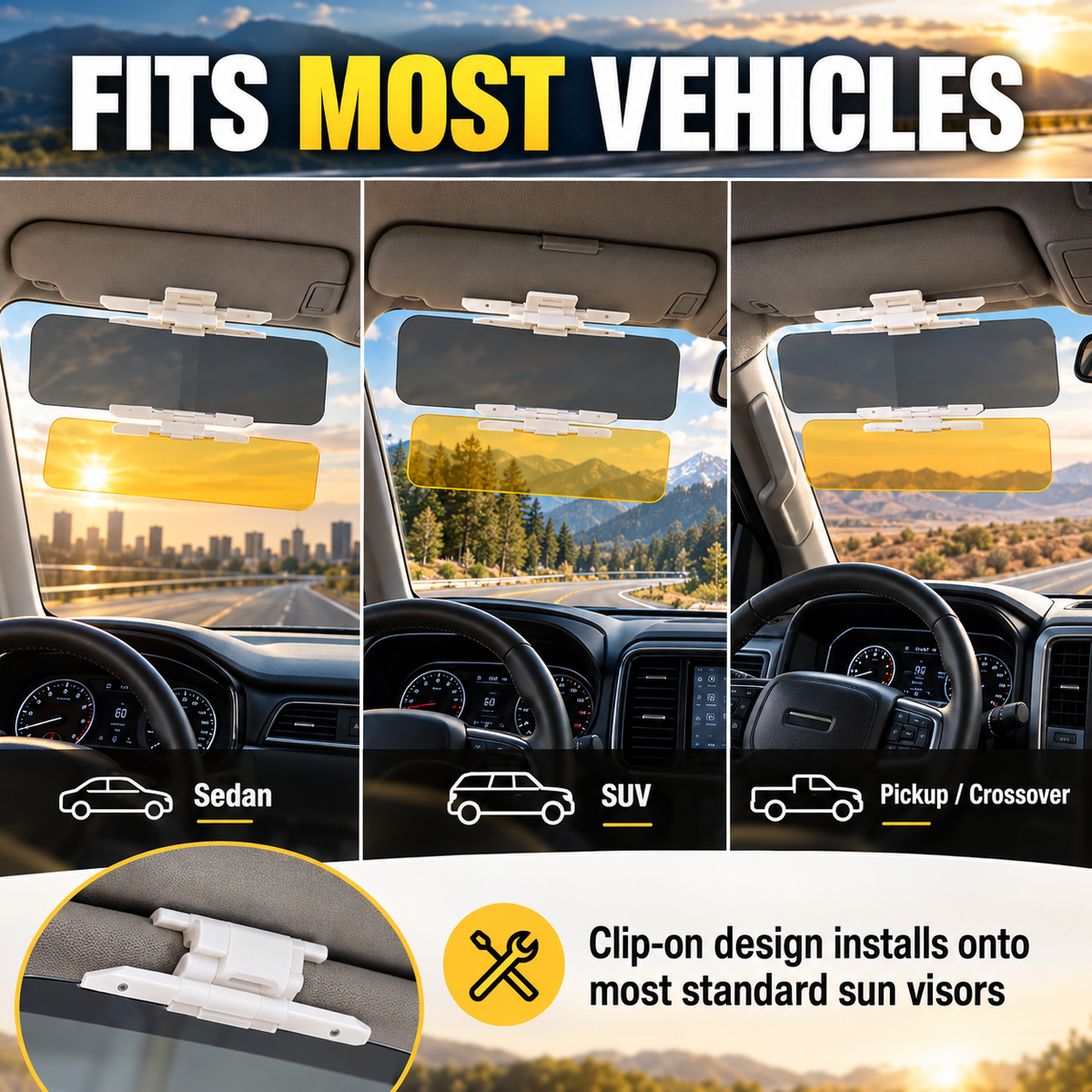 🚗 Drive Safer Day and Night 🌙 Universal HD Anti-Glare Car Sun Visor ✨