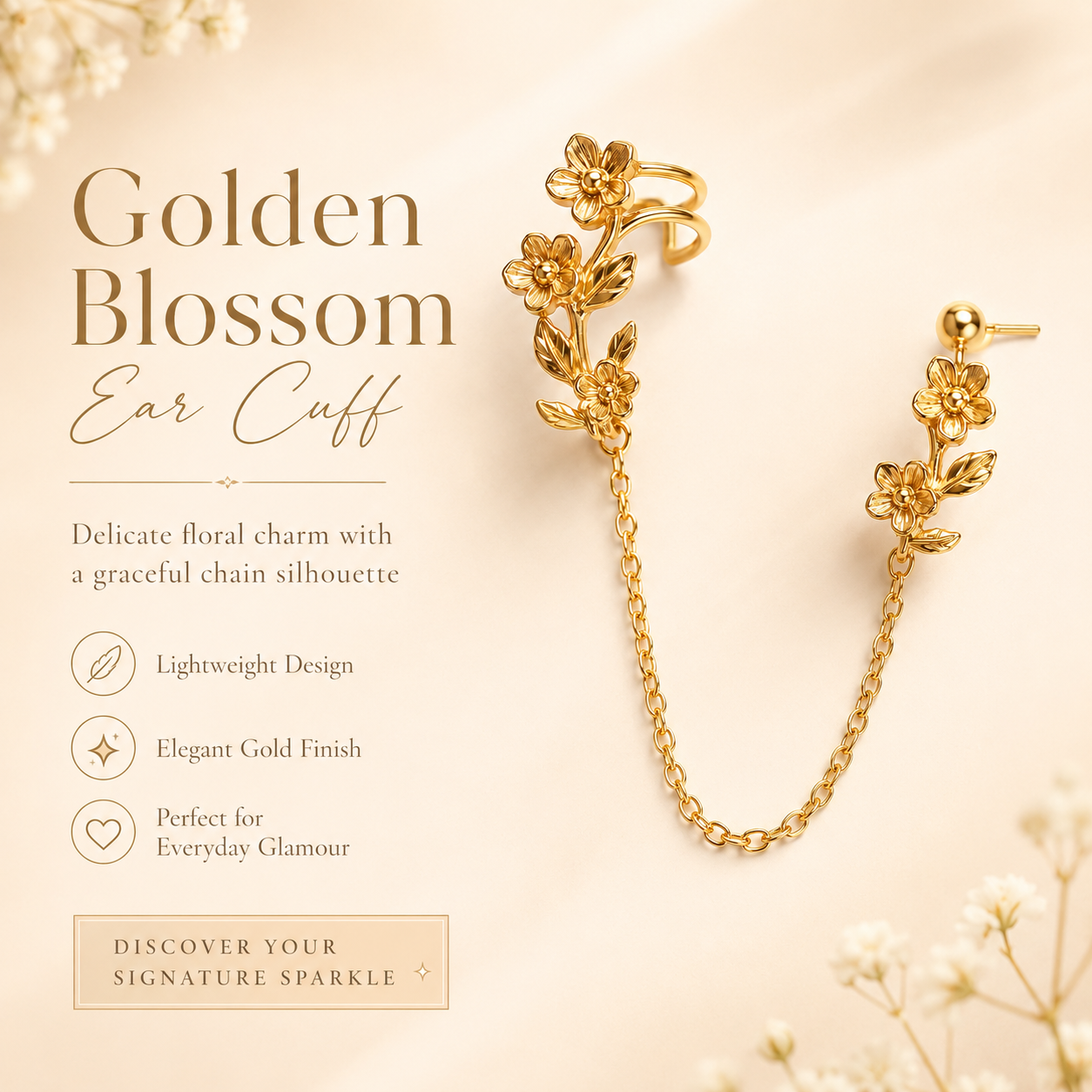 Floral Ear Cuff & Chain Set