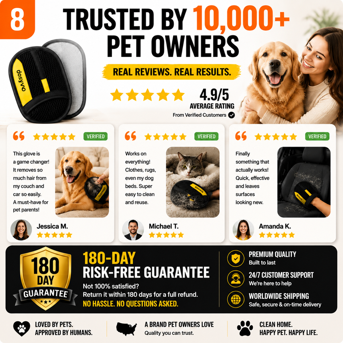 🔥 Flash Sale: 70% OFF –The dosyvo Pet Hair Removal Glove – ⚡ Swipe to Lift Fur from Furniture, Clothes & Cars
