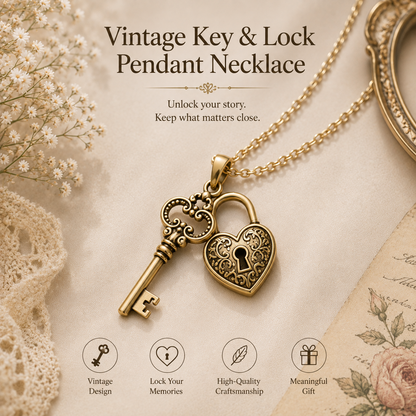 Vintage Key & Lock Pendant Necklace