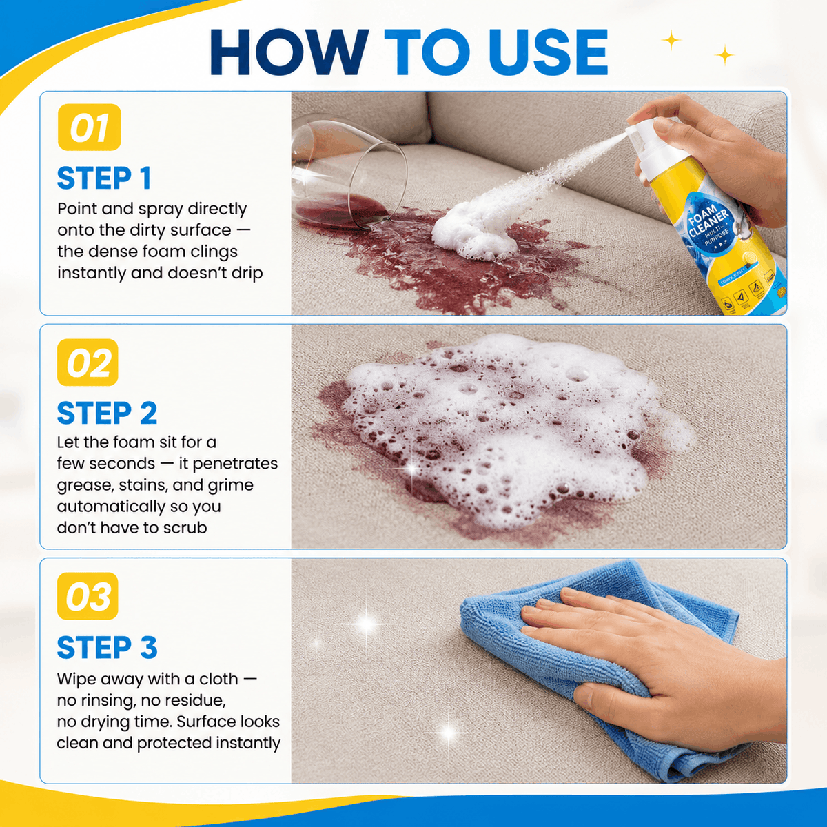🔥🔥🔥Last Day 50% OFF🔥 Foam No-Rinse Cleaner — Spray, Wipe & Done