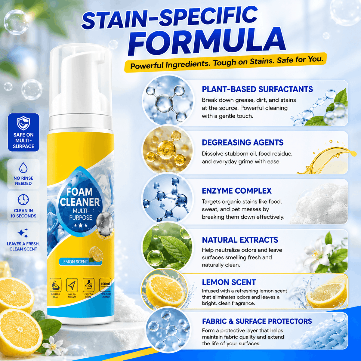 🔥🔥🔥Last Day 50% OFF🔥 Foam No-Rinse Cleaner — Spray, Wipe & Done