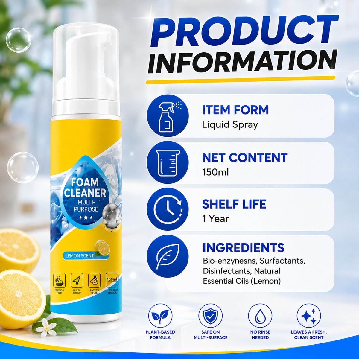 🔥🔥🔥Last Day 50% OFF🔥 Foam No-Rinse Cleaner — Spray, Wipe & Done