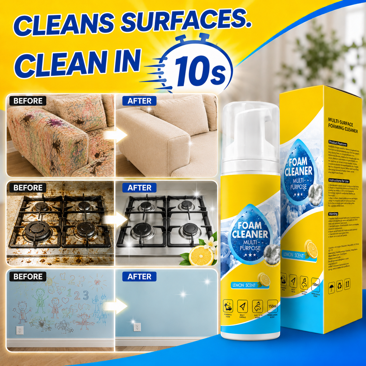 🔥🔥🔥Last Day 50% OFF🔥 Foam No-Rinse Cleaner — Spray, Wipe & Done