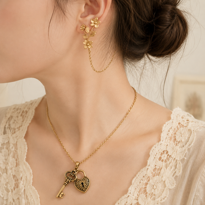 Vintage Key & Lock Pendant Necklace
