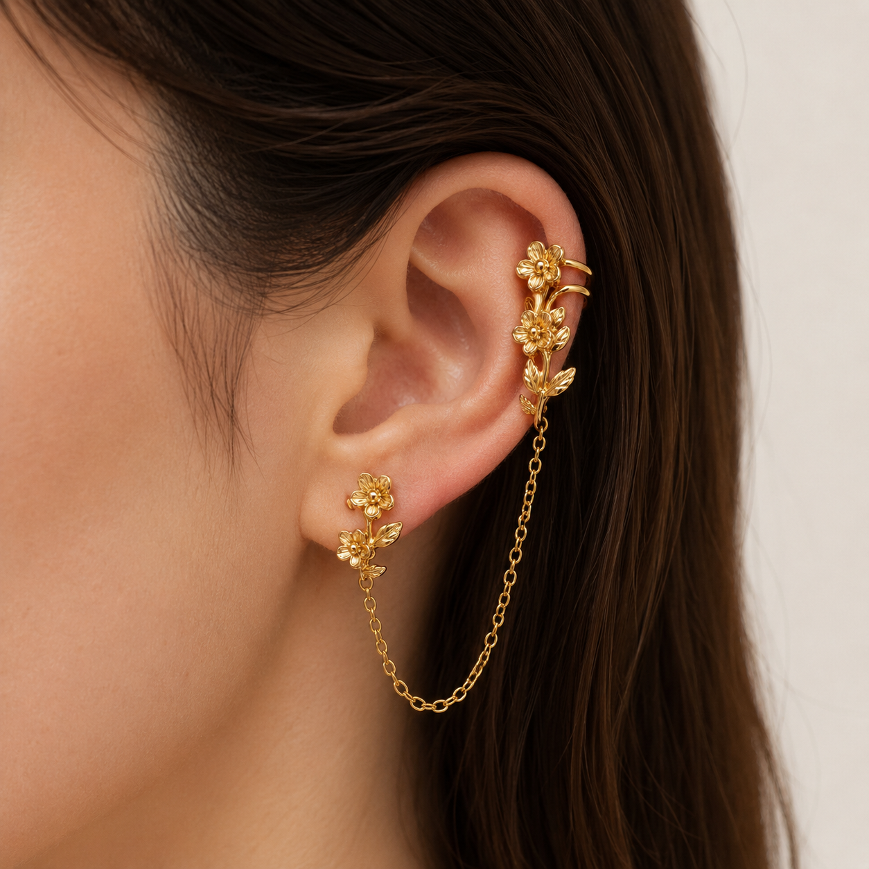 Floral Ear Cuff & Chain Set