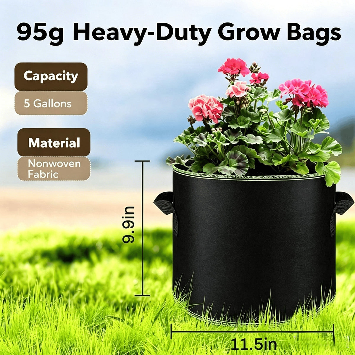 🌱 5 Gallon Grow Bags – Heavy Duty Aeration Fabric Pots with Handles for Vegetables, Flowers & Fruits 🪴